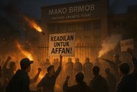 Aksi Unjuk Rasa di Kwitang: Massa Tagih Keadilan untuk Affan Kurniawan.(Gambar Ilustrasi AI/akarkata)