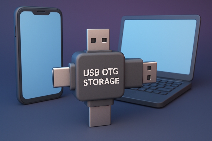USB OTG Storage: Fungsi, Kegunaan, dan Manfaat Alat Penyimpanan HP & Komputer.(Foto: ilustrasi openai/akarkata.com)
