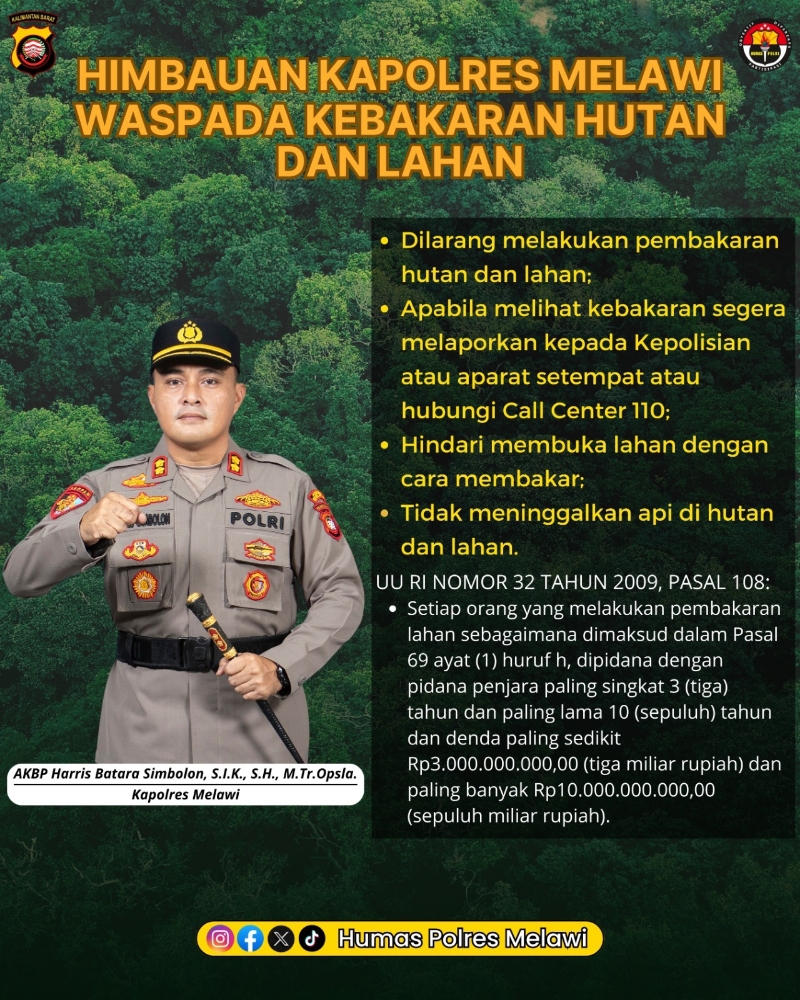 Polres Melawi Imbau Masyarakat Tingkatkan Kewaspadaan Karhutla
