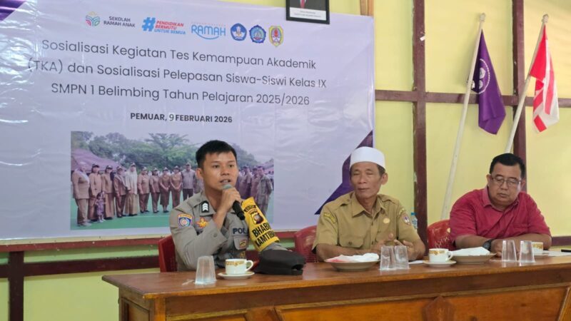Brigpol Juli Dadi Yoyoh Hadiri Sosialisasi TKA dan Pesan Kamtibmas di SMPN 01 Belimbing