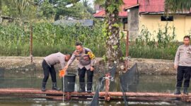 Kapolres Melawi Tebar Ribuan Benih Ikan di Polsek Nanga Pinoh