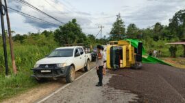 Truk Pengangkut Kernel Sawit Terguling di Melawi, Polisi Bersihkan Jalan Hingga Malam