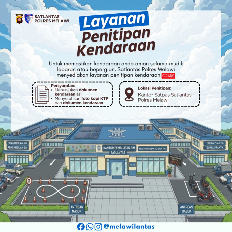 Layanan Penitipan Motor dan Mobil Gratis di Polres Melawi Saat Lebaran