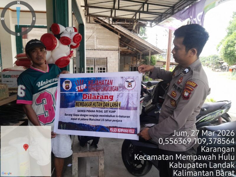 Cuaca Ekstrem Panas, Personel Polsek Mempawah Hulu Ajak Masyarakat Tidak Melakukan Pembakaran Hutan dan Lahan